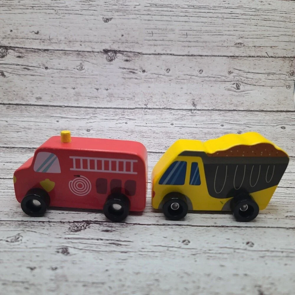 Wooden Toy Dump Truck Fire Truck Ankyo Toys Vehicles Lot of 2